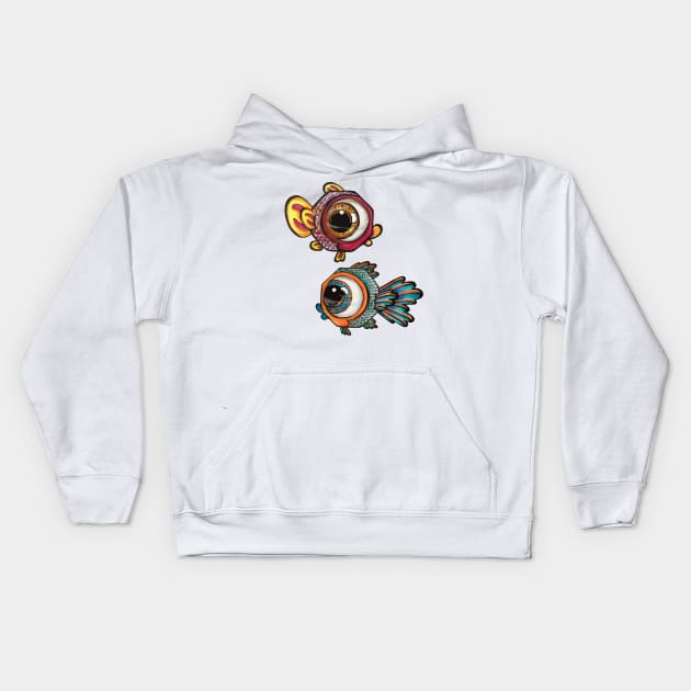 Big Eye Fish Kids Hoodie by artfulfreddy